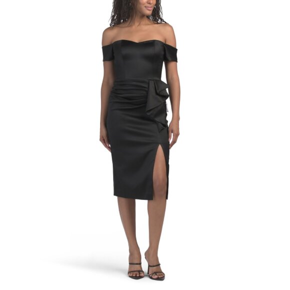 DRESS THE POPULATION Black Alani Off The Shoulder Mini Dress - Picture 1 of 2